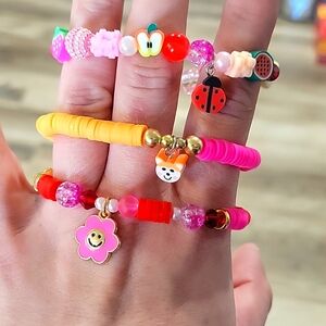 Summer time girls kids pink peach gold charm bracelet stack